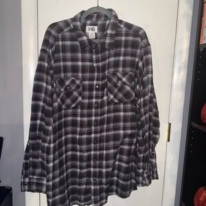 Harbor Bay DXL Men’s Flannel Button Down Sport Shirt Plaid Burgundy Gray